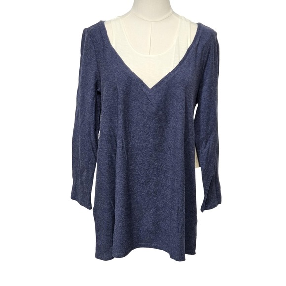 Two by Vince Camuto Shirt Womens Small Indigo Night V-Neck Layered Twofer Tunic - Picture 1 of 15